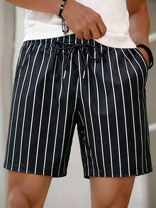 男士轻便休闲短裤，时尚度假沙滩装，夏季 - 黑色 - 查看 1