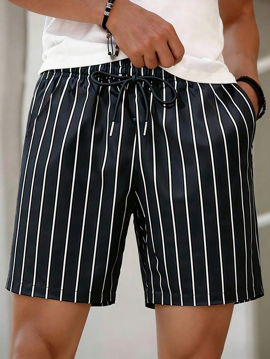 男士轻便休闲短裤，时尚度假沙滩装，夏季 - 黑色 - 查看 1