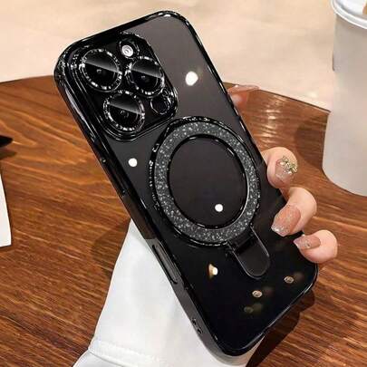 1 件透明电镀防震硅胶手机壳，带闪光滑动支架/保护性手机壳，TPU 材质，兼容 15 Pro Max、16 Pro Max、16 Pro、17、17 Pro、17 Pro Max、11、12、13、14 Pro Max、14 Pro、13 Pro Max、 16、16e、S24、S24 Ultra、S25、S25 Ultra，支持无线充电