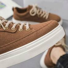 Tenis de hombre zapatos para hombre casuales de lona con cordones gruesos y diseño de costura, zapatillas urbanas de moda con suela de goma gruesa antideslizante, calzado cómodo y transpirable con plataforma ligera, tenis de estilo retro versátiles para diario, zapatos resistentes al desgaste y suaves. - Marrón - Ver 7