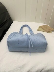 1个女士休闲单肩手提包，大容量，时尚购物袋，通勤简约尼龙布包，轻便休闲布包，星形图案手提包 - 淺藍色 - 查看 8