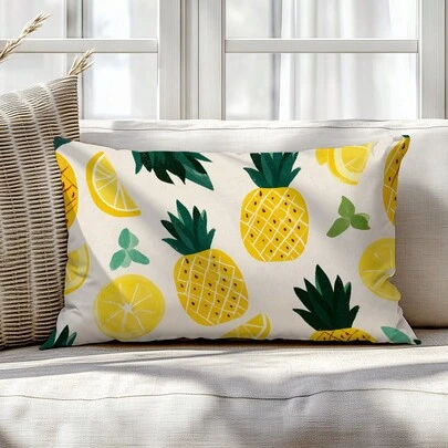 1pc Summer Fruit Pineapple & Lemon Decorative Pillow Cover, Single-Sided Printed Peach Velvet, 30*50cm/40*60cm Cushion Cover Suitable For Room Decor, Modern Living Room Sofa, Party Decor, Gift