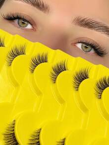 Asiteo 10 Pairs Natural Half-Piece Cat Eye False Eyelashes, Transparent Band With Soft Fluffy Fine Lightweight Faux Mink 3D Lashes, Suitable For Daily Makeup To Extend Lashes, Reusable Natural Look - Black - View 2