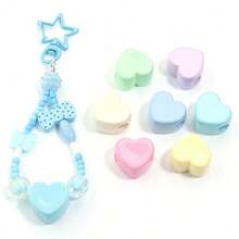 5/10 piezas Cuentas de corazón de acrílico de colores primaverales minimalistas DIY para encantos de teléfono, llaveros, accesorios de joyería, regalo festivo - Cuentas de acrílico con agujeros grandes de estilo simple y color primaveral. - Ver 10