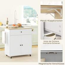 Kitchen Island, Rolling Kitchen Cart With Fold-Down Worktop, Drawer, Rolling Kitchen Unit With Shelf, Towel Rack, Spice Rack, Serving Cart, White - White - View 4