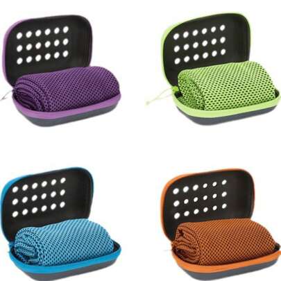 2pcs Portable Silicone Box Cooling Towel - Quick Dry Microfiber Ice Towel For Summer Sports, Outdoor Camping, Hiking, Gym And Travel | Lightweight Antibacterial Fitness Towel For Men And Women
