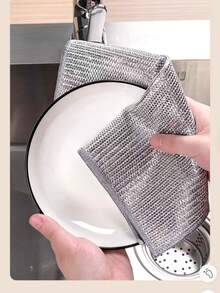 5片装超细纤维钢丝绒清洁布，双面清洁垫，20厘米*20厘米，防刮擦，适用于清洁餐具、炊具、炉灶和浴室。 - 銀色 - 查看 1