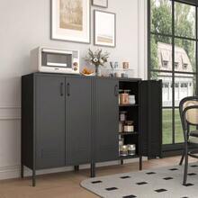 White Steel Storage Cabinet With 2 Doors And 2 Adjustable Shelves, Multifunctional Cabinet For Living Room, Kitchen, Bedroom, Garage Tool Storage And Office File Organization. - 黑色 - 查看 5