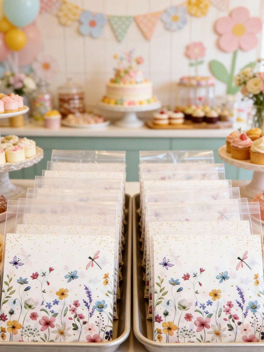 100pcs Spring Floral Pattern Square Self-Sealing Gift Bags, Floral Design Cookie Snack Packaging Bags, Storage Bags, Multi-Purpose Spring Party Favor Bags, Birthday Party Small Gift Bags, Family Gathering Gift Packaging Bags, Baby Shower Party Decor, Wedding Gift Packaging Bags, Adult Party Decor, Home Decor, Bridal Shower Decor, Spring Decor, Spring Gifts, Party Favors, Graduation Decor
