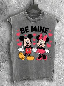 Disney Vintage Washed   BE MINE Love Print Sleeveless Tank Top - Xám - Xem 1