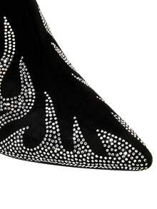 Mẫu giày mới của nhà thiết kế, giày độc đáo mũi nhọn, đính đá bạc lấp lánh, họa tiết ngọn lửa, kiểu dáng thời trang, bốt ôm sát, bốt cao đến đầu gối, bốt Giáng sinh, bốt leo núi. - màu đen - Xem 8