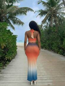 Conjunto de dos piezas elegante con efecto degradado para fiestas y vacaciones - Multicolor - Ver 6