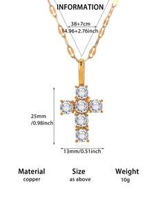 Fashion Minimalist Zirconia Necklace Oval Round Electroplated Pendant Necklace Copper Long Clavicle Necklace Jewelry - Yellow Gold - View 13