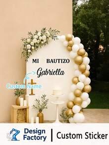 1pc Personalized "My Baptism" Sticker, Customizable Name Baptism Welcome Sign Decor Sticker, Removable Waterproof Vinyl Sticker Suitable For Baby Baptism And Christening Ceremony - Multicolor - View 2