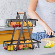 Luminpool 2 & 3 Tier Fruit Basket,Vegetable Rack,Bread Basket With Wooden Handle, Multifunctional Storage Rack, For Kitchens Home,Office - Black 2-tier - View 6