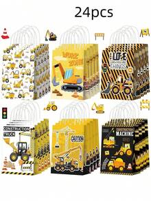 Excavator Themed Gift Bag, Printed Construction Vehicle Tote Bag, Cartoon Building Themed Portable Candy Gift Packaging Bag, Suitable For Birthday, Holiday And Construction Themed Party Decor - Color Mixing - View 13