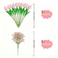 Artificial Flowers Home Decor Tulip 10pcs Baby's Breath 30pcs A Bouquet Of Flower Table Centerpieces For Weddings Living Rooms Summer - Multicolor - View 9