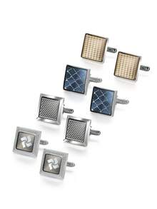 4 pares de gemelos de diseño de cuadrícula cuadrada de cobre, accesorios clásicos para hombres con caja de regalo - Multicolor - Ver 3