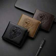 Men's Business Wallet 1PC Black PU Leather 3D Embossed Lion Slim Three-Fold Wallet Functional Design Gift For Men Wallet Purse Leather - Black - View 10