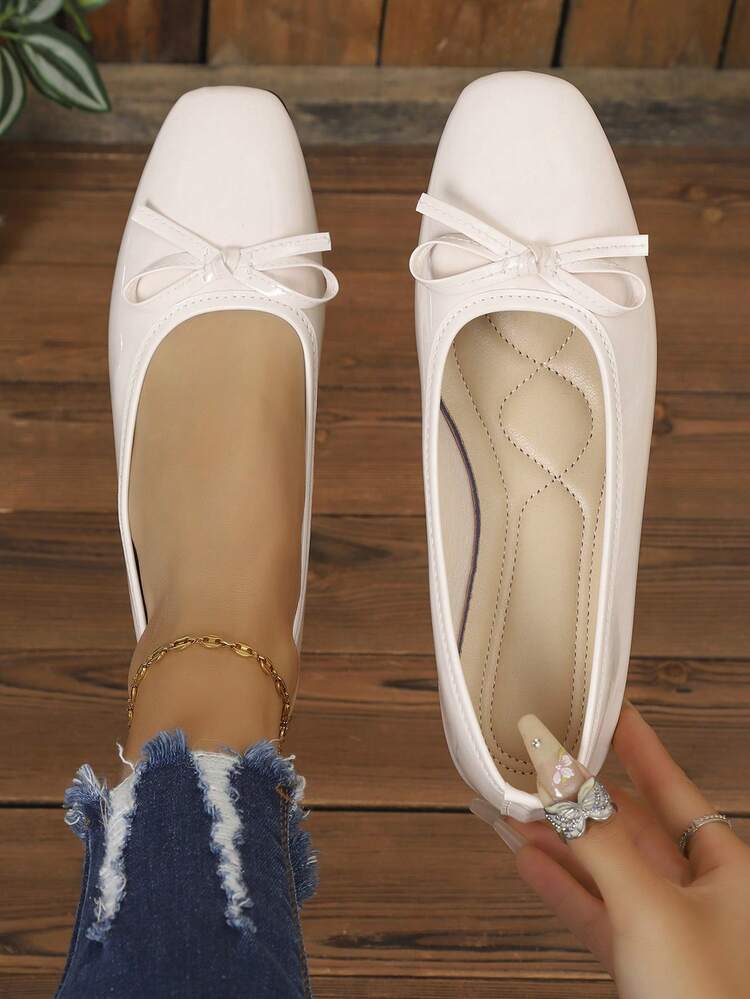 Latest Women's Flat Bow Tie Shoes Are Fashionable And Comfortable Loafers. Suitable For University, School, Casual Wear, Parties And Dances. Features Of These Shoes Are Multi-Color Design And Flat Soles.,Ballet Flats,Mothers Day Gift - Beige - View 2