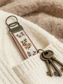 1个双面刺绣布艺钥匙扣，包包挂饰，双层缎带钥匙扣，编织挂绳钥匙扣配件，印花钥匙扣挂绳，女士汽车/包包挂绳，通用挂绳，适合作为礼物，也是一份很棒的母亲节礼物，手机挂饰 - 多色 - 查看 7