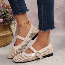 Shoes For Women Ladies Flats Mesh Summer Ballet Buckle Strap Ballerina Ultra Soft Breathable Comfy Office Dressy Spring Summer Outdoor Walking Loafers - Màu be - Xem 5