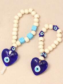 1pc Oil Drop Eye Keychain, Glass Heart & Star Shaped Pendant, Suitable For Bag, Car Decoration, Daily Use - Blue - View 11