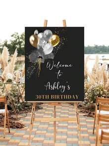 Customized Black & Gold Balloon Welcome Sign, Personalized Birthday Wedding Anniversary Invitation Card, Versatile Ideal Choice - Multicolor - View 10
