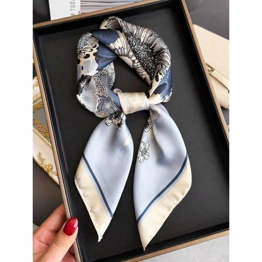 1 Piece Of Women's Elegant Retro Printed Thin Satin Square Imitation Silk Scarf, Bohemian Retro Casual Women's Scarf, Shawl, Lightweight And Comfortable Women's Headscarf, Suitable For Daily Wear And Outings In Spring And Summer - Multicolor - View 1