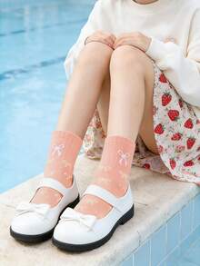 1/5 Pairs Pink & Multi-Color Bow Tie Short Socks, Cute Mid-Calf Socks, Soft & Comfortable, Suitable For Daily Wear, Outdoor Activities, All Seasons Sports, Minimalist & Fun Socks, Holiday Gift, Photo Prop, Pink, Cute - Multicolor - View 3