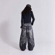 Women' Y2K Retro Punk Wide-Leg Straight Leg Jeans - Black Washed Black Suitable All Seasons, Washable Pants, Avant-Garde Solid Color Trousers Casual & Dressy Wear, Versatile Wardrobe Staple - 黑色 - 查看 5