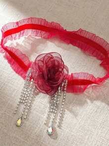 Dây đeo chân cô dâu kiểu Âu và Mỹ, hoa trà, có thể có vị mặn hoặc ngọt, vòng đeo chân ren co giãn gợi cảm. - Đỏ - Xem 2