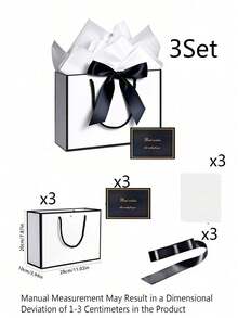 4件組禮品袋套裝，包含1個禮品袋、1張棉紙、1條緞帶和1張卡片，購物袋，附手柄包裝袋，蝴蝶結裝飾手提袋，高檔紙袋，適合女孩婚禮派對、聖誕節、感恩節、新年、婚禮、生日禮物包裝袋，情人節伴娘女友派對禮物，情人節及其他場合 - 彩色 - 查看 18