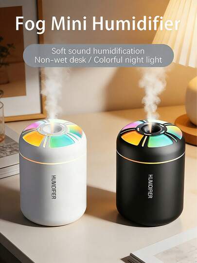 Humidificador de gradiente de color con luz de ambiente LED, alimentado por USB, función dual de aromaterapia y humidificación, salida de niebla alta y silenciosa, adecuado para habitaciones con aire acondicionado, dormitorios, hoteles, oficinas, dormitorios, baños, habitaciones de mascotas, estudios de yoga, etc.