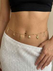 Style vacances à la plage Étoile de mer, conque, coquillage, ceinture étoile de mer, chaîne de corps, bikini unique pour femmes, accessoire de ceinture sexy - Multicolore - Voir 2