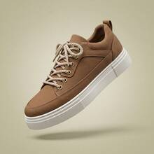 Tenis de hombre zapatos para hombre casuales de lona con cordones gruesos y diseño de costura, zapatillas urbanas de moda con suela de goma gruesa antideslizante, calzado cómodo y transpirable con plataforma ligera, tenis de estilo retro versátiles para diario, zapatos resistentes al desgaste y suaves. - Marrón - Ver 10