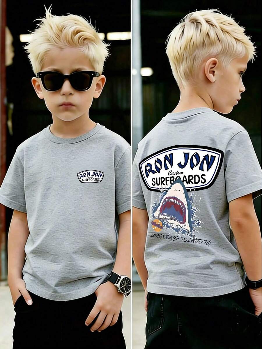 Ron Jon Surf Shop Themed Printed Casual Short Sleeved T-Shirt, Suitable For Spring And Summer, Suitable For Both Men And Women. Holiday Gifts. - 灰色 - 查看 1