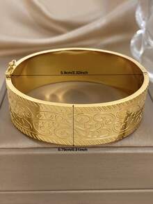 1pc Vintage Engraved Wide Bangle Bracelet For Women Chunky Stainless Steel Golden Bangle Bracelet For Party Mother Day Vacation Season Wedding Music Festival Valentine Christmas Jewelry Gifts - Multicolor - View 10