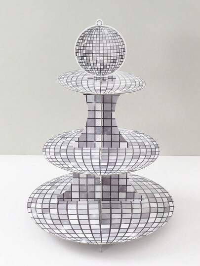 1pc Disco Theme Paper Cake Stand, Silver Glitter Disco Style Paper Cake Holder, Multi-Tier Cake Stand, Suitable For Disco Theme Birthday Party, Baby Shower, Bachelorette Party, Dessert Display, Holiday Tabletop DIY Cake Decor, Cake Decoration, Food Tray