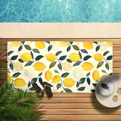柠檬图案沙滩巾 - 速干、高吸水性超细纤维，适合瑜伽、健身、旅行、游泳、冲浪和露营 - 可机洗的必备超细纤维沙滩巾