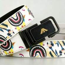 成人男女通用休闲涂鸦扣皮带，时尚字母设计高端男士皮带 - 彩色 - 查看 4