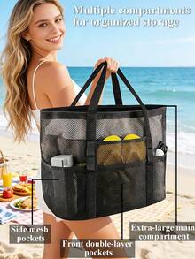 Mesh Beach Bag Large Tote Bag For Women Openwork Large-Capacity Swim Bag & Shoulder Bag Swimwear Storage Bag Foldable Handbag Toys Pool Bag Vacation - 彩色 - 查看 8