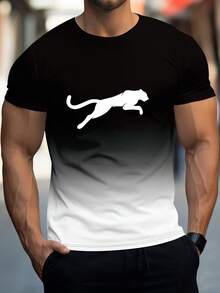Men's Fashion Round Neck Short Sleeve Sports T-Shirt, Versatile & Comfortable, Gradient Pattern Activewear, Spring/Summer - Multicolor - View 2
