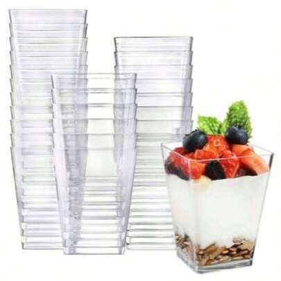 100/50/40/30/20/10pcs Set Transparent Mini Dessert Cups, 150ml/5oz, Stackable Reusable Containers Suitable For Cakes, Puddings, Jelly, Appetizers - Ideal For Weddings, Parties, Birthdays, Outdoor Dining & Catering