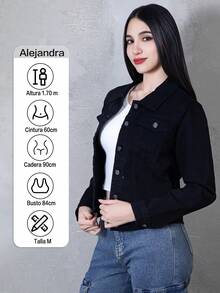 Chaqueta Clásica de Tela de Mezclilla para Mujer con Botones Metálicos y Bolsillos Frontales, Prenda Versátil de Corte Ajustado y Costuras Reforzadas para un Estilo Casual y Moderno - Azul Oscuro 4NZY09 - Ver 11