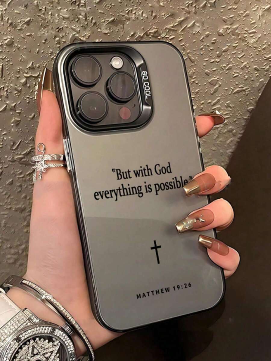 1pc Bible Verse Graphic Phone Case, Shock-Proof Protective Cover, Suitable For IPhone 16 Pro Max/15/14 Plus/13/12/11 - Multicolor - View 1
