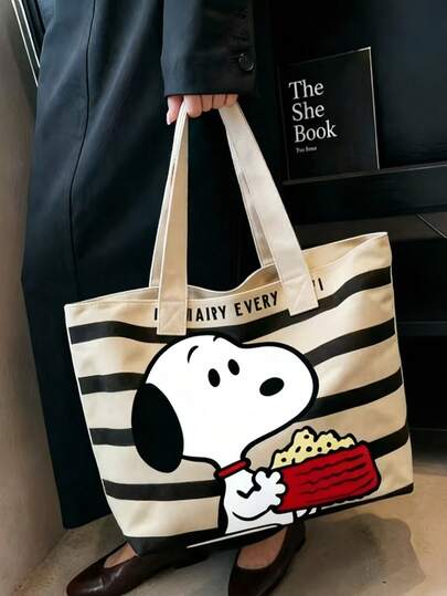 SNOOPY 1个帆布手提袋，条纹大容量，非常适合学校、图书馆、野餐、购物和送礼。