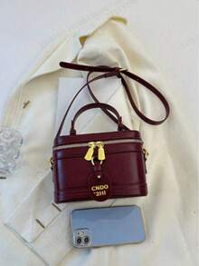 Box Style High-Quality Burgundy Color Designer Sweet French Style Chic Large Capacity Fashion Ladies Handbag, Fashionable Burgundy Bag , Burgundy Bag - Màu Đỏ Sâu - Xem 4