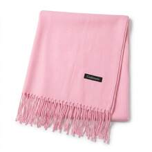 Unisex Solid Color Winter Scarf With Fringe, Classic Style. Long And Thick Faux Cashmere Scarf For Women And Men. Warm And Soft Accessory Ideal For Cold Days. Wind Protection For Daily Use And Leisure. Versatile Piece That Matches Various Autumn And Winter Looks. Available In Several Colors To Complete Your Style With Elegance And Comfort. - 西瓜粉 - 查看 4