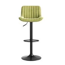 Set Of 4 Green Swivel Bar Stools For Dining Room – Velvet Upholstery, Adjustable Height, 360° Rotation - Green + Iron + Metal and Wood + Velvet + Foam + 4 - View 3